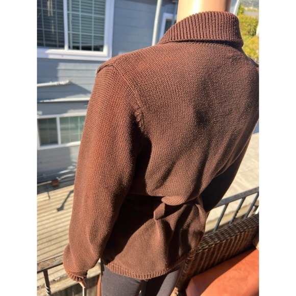 Lauren Jeans Co Ralph Lauren Sweater Shirt Top Brown Button Up Tie Waist Large - Picture 13 of 13